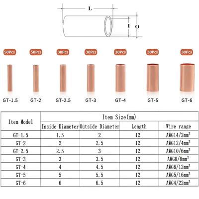 250Pcs Copper Wire Ferrules Kit 7 Size Non Insulated Crimp Connectors Electrical Terminal Assortment for Secure Wiring
