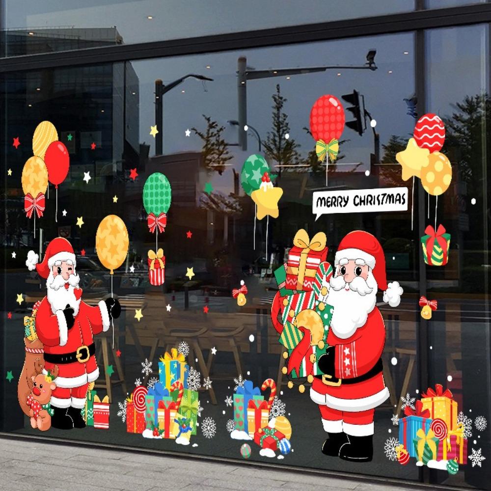 PVC Window Sticker Santa Claus Glass Sticker Fashion Xmas Decal  Shopping Mall