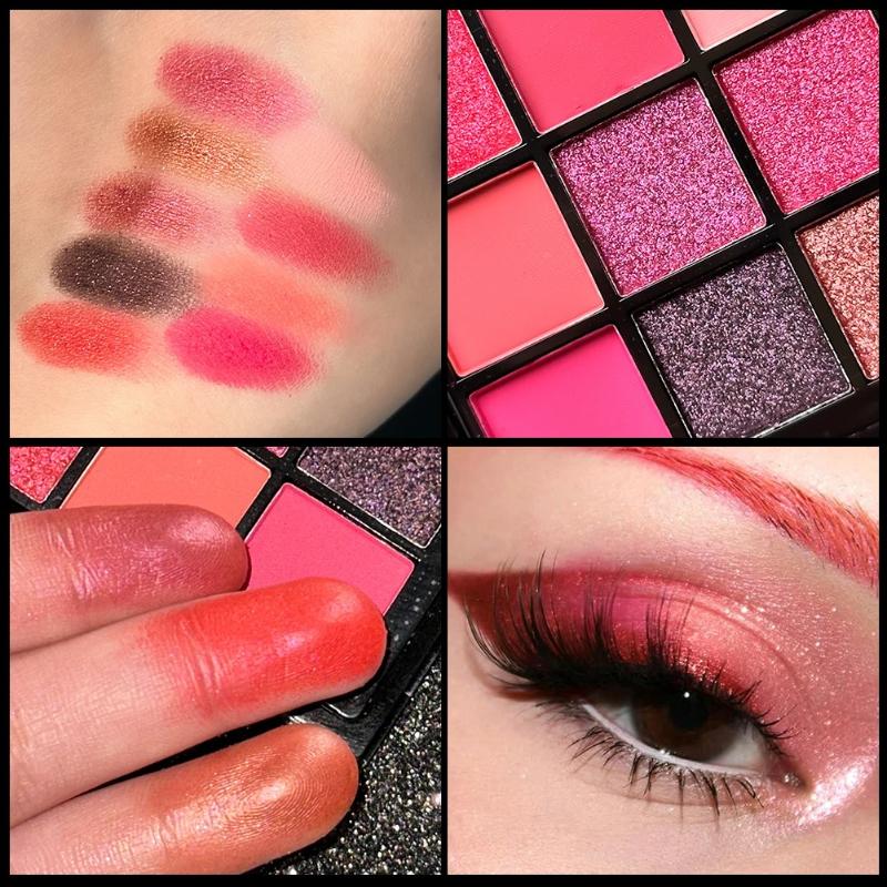 9-Farben Lidschattenpalette Glitzer Perlmutt Matt Lidschatten Schimmer Make-up Lang anhaltend Frauen Schönheit Augenkosmetik Lila Rot