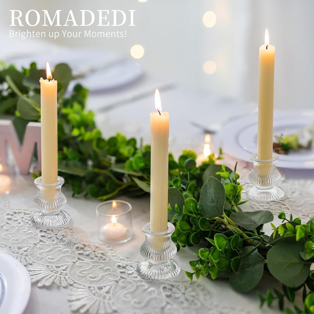 Romadedi Glass for Candlestick - 2 Pcs Clear Small Tapered Candle Holder Dec