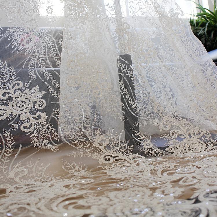 Sequin Embroidered Lace Fabric, Wedding Dress Handmade Diy Material Clothing Tablecloth Curtain Decorative Fabric Accessories