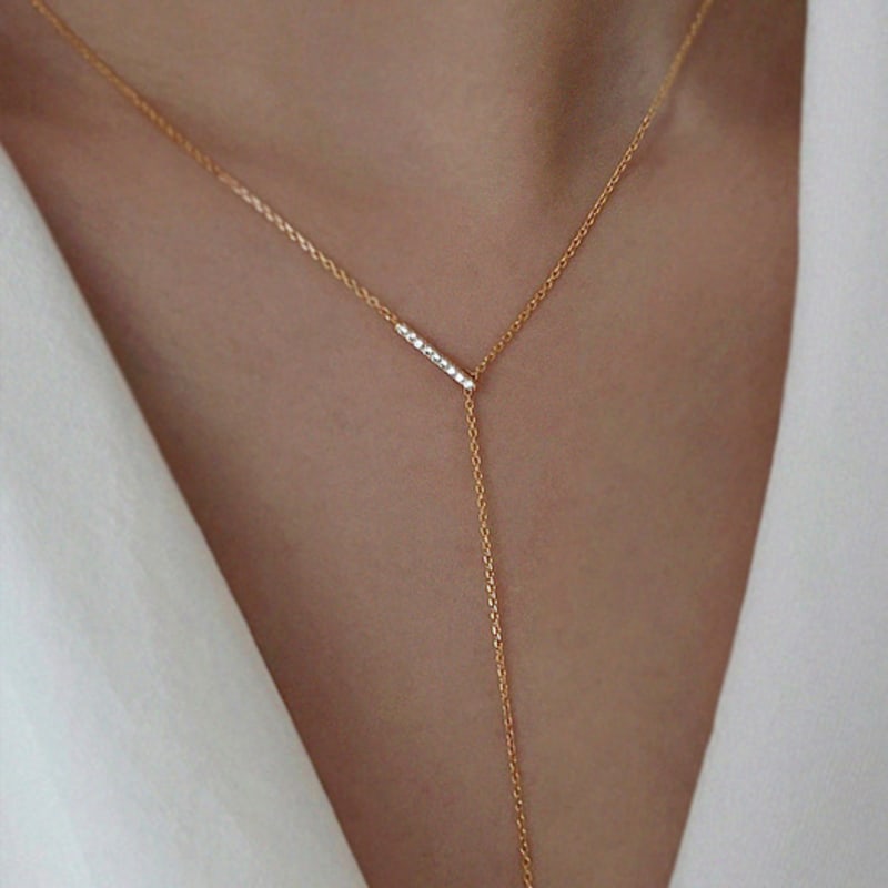

Taupe 925 Silver Y Necklace - Y Double Bar Necklace WHITE GOLD
