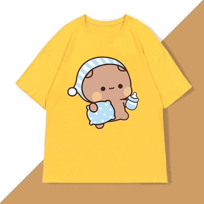Couple Bubu Dudu T Shirt Funny Cute BuBu Panda Going To Sleep with DuDu Bear Graphic Tees Funny Cotton Unisex WOMEN T-shirt Clothes
