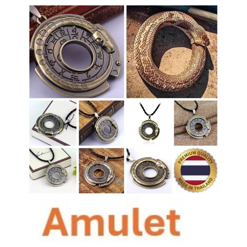 Thai Amulet Snake Eat Tail Necklace Pendant Zodiac Retro Vintage Protect Charm Talisman Powerful Wealth Success Health Luck Jewelry Buddhism