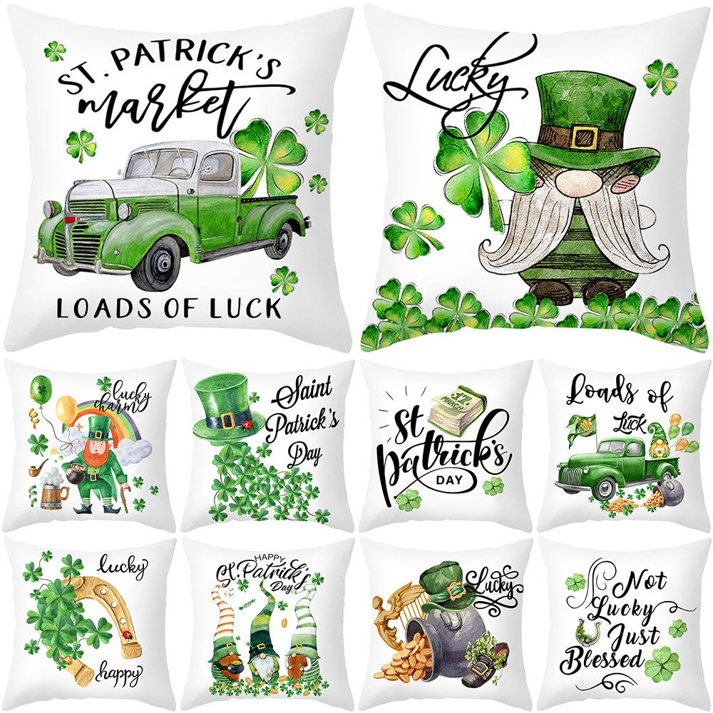 St. Patrick's Pillow Cover for Home Sofa Peach Skin Printed Cushion Cover National Day Pillow Cover