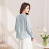 Women's Ruffle Trim Acetate Chiffon Round Neck Blouse