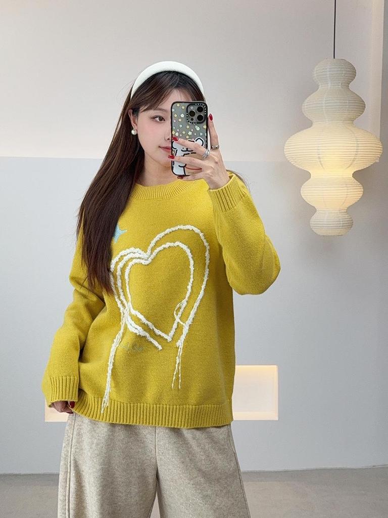 Shuangtian Winter Plus Size Women's Heart Pattern Knit Sweater