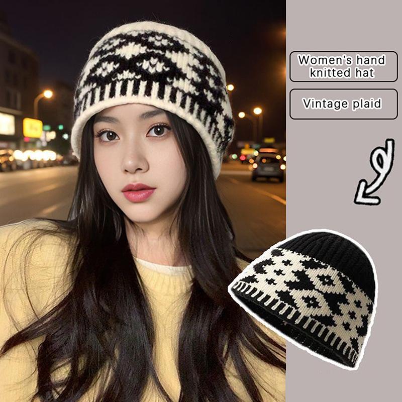Women'S Knitted Cap Wool Mixed Retro Wool Hat For Keeping Warm Big Head Sized Cold Proof Hat For Male Head 1Pc