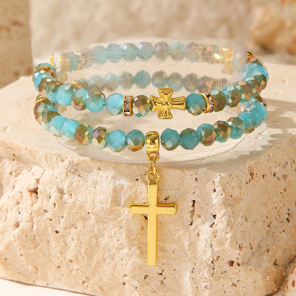Trendy Cross Pendant Beaded Couple Bracelet