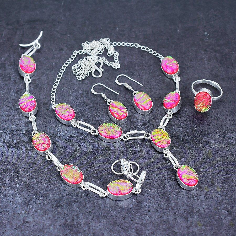 Pink Triplet Opal Gemstone Handmade 925 Sterling Silver Jewelry Set f2f18