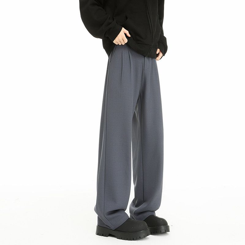 Dongjie No Logo Flus Spring Straight-Leg Drape Casual Dress Pants for Men, Wide-Leg Versatile Loose Floor-Length Trousers