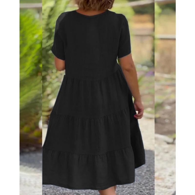 Módní šaty s krátkým rukávem a výstřihem do V, letní, nové, volné, ležérní, dámské, elegantní, áčkového střihu, party, krátké šaty, dámské, jednoduché, sladké, jednobarevné, s volánky