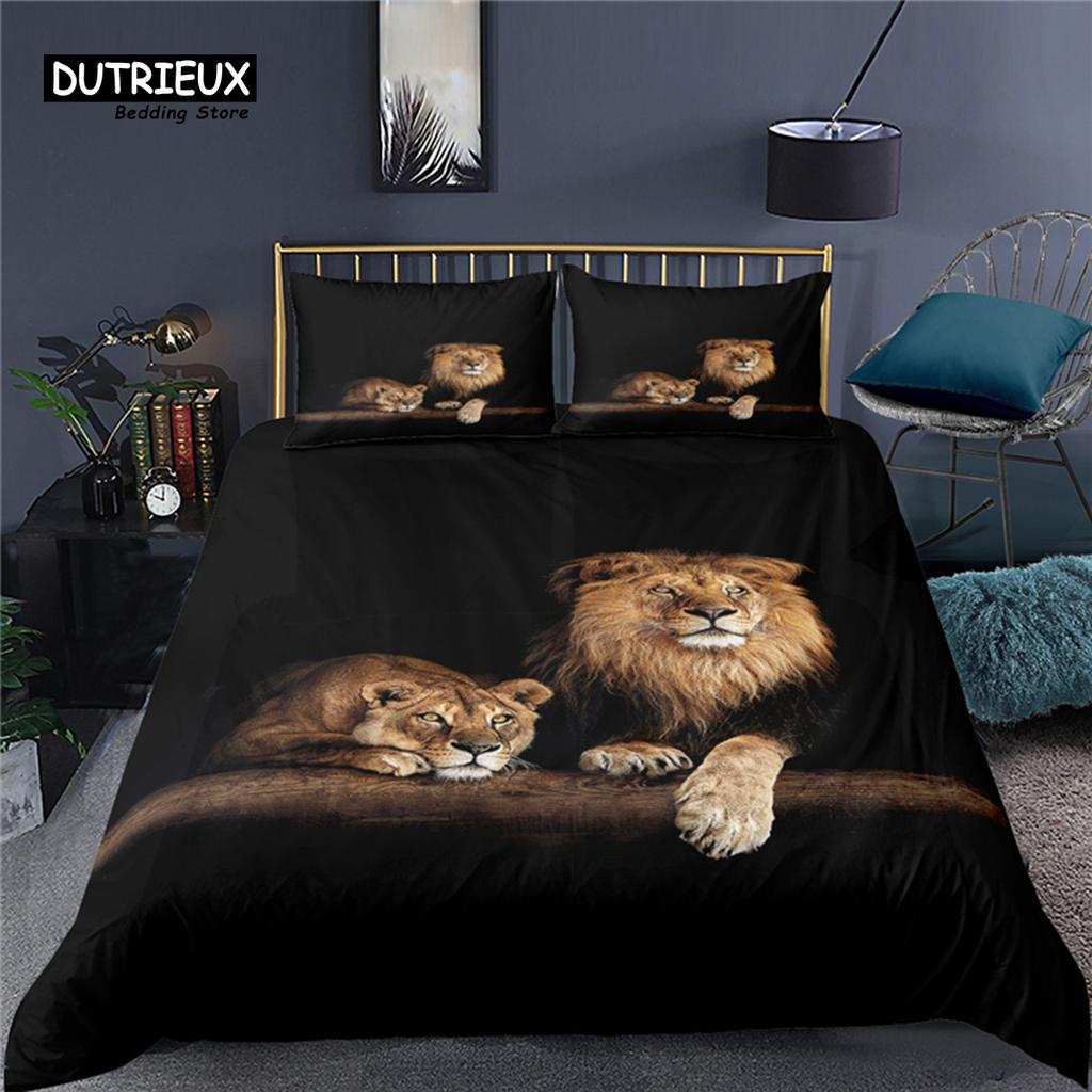 Luxury 3D Animal Tiger Lion Print Home Living Comfortable Duvet Cover Set Pillowcase Bedding Set Queen and King EU/US/AU/UK Size