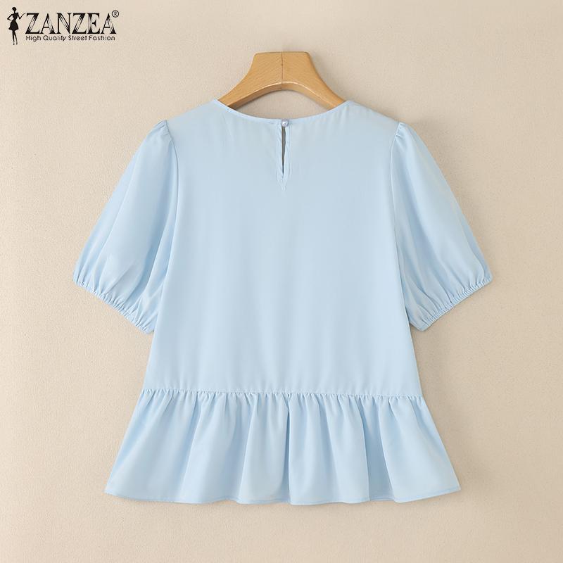 ZANZEA Women Casual Round Neck Crochet Patchwork Summer Short Sleeve T-Shirts