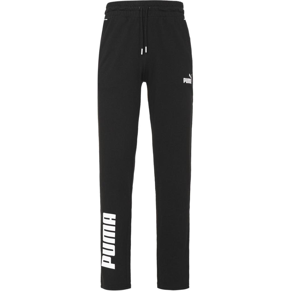 PUMA Power Colorblock Logo Print Knit Joggers with Mid-Waist Drawstring Men Bottoms Black 670938-01
