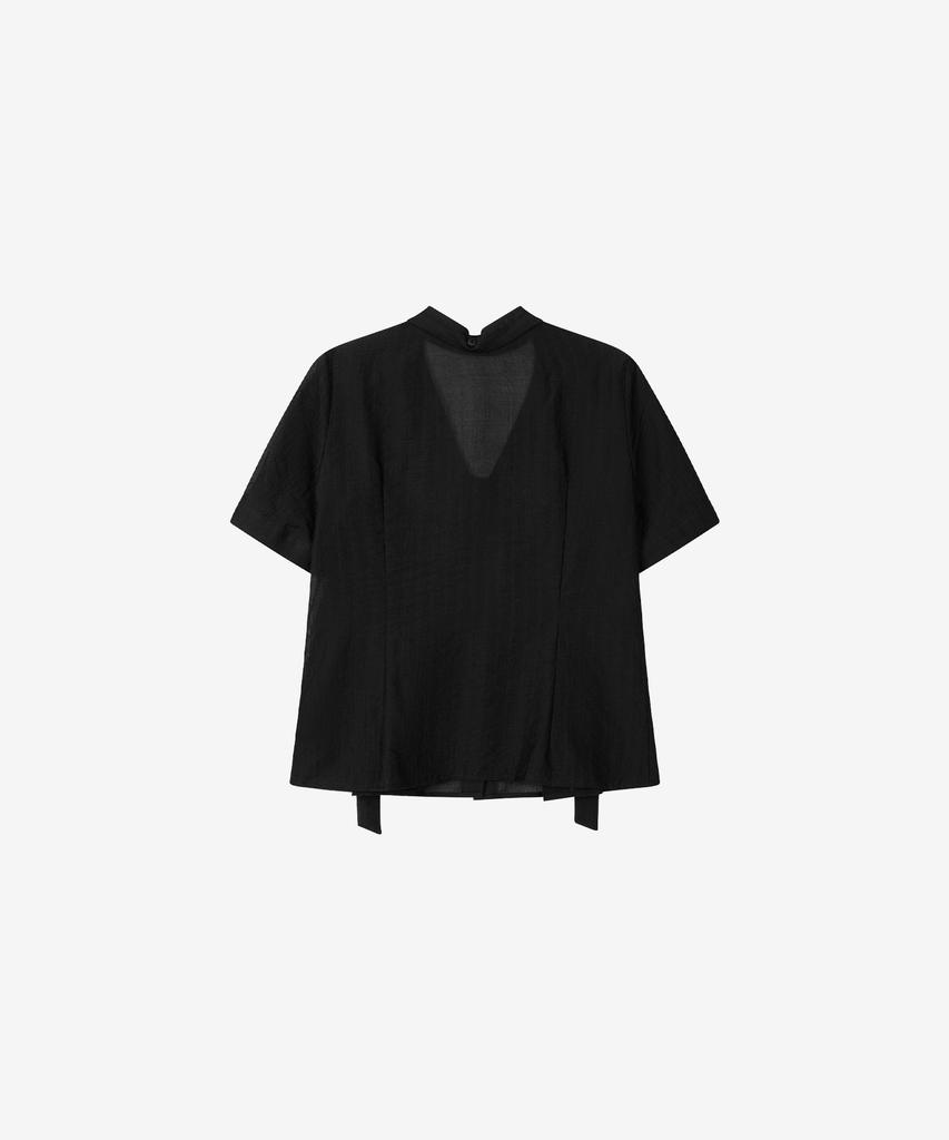 BASIKA Half-Sleeve V-Neck Tie Blouse (Black)