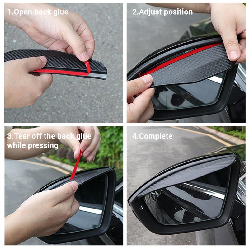 2PCS Car Side Rear View Mirror Rain Eyebrow Visor Carbon Fiber Look Sun Shade Snow Guard Weather Shield Cover Auto Accessories
