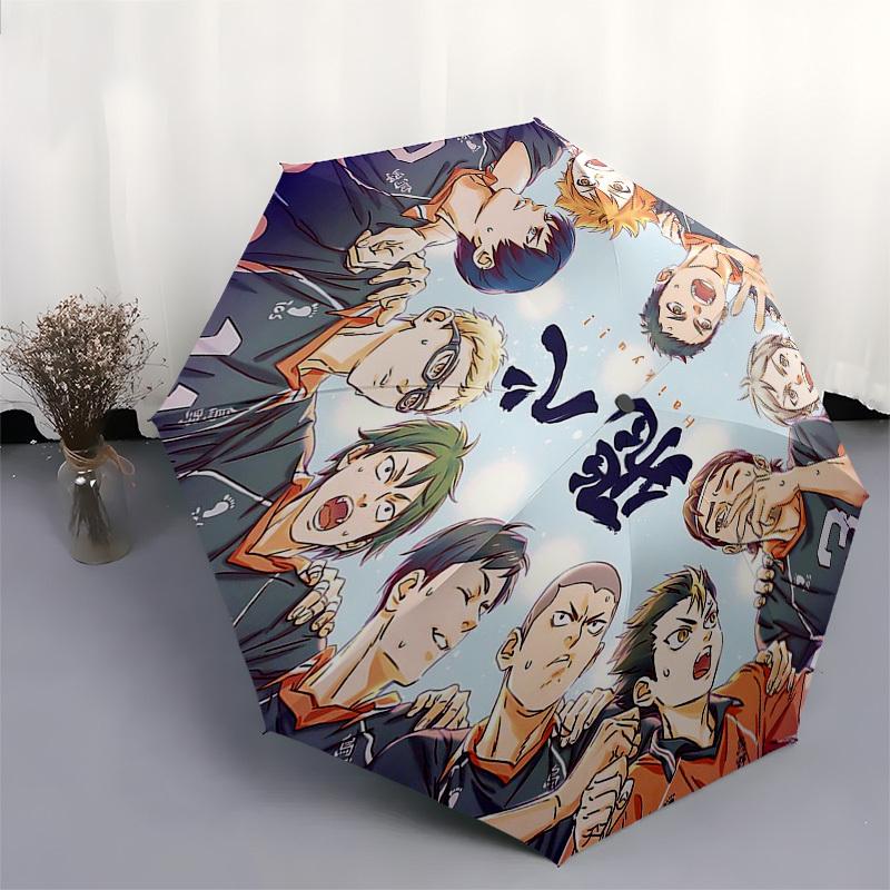 1pc Haikyuu!! Automatic Opening Closing Umbrella with Portable Tri-Fold Design, 8-Bone Iron Frame Outdoor Umbrella, Perfect Gift for Fans, Travelers,