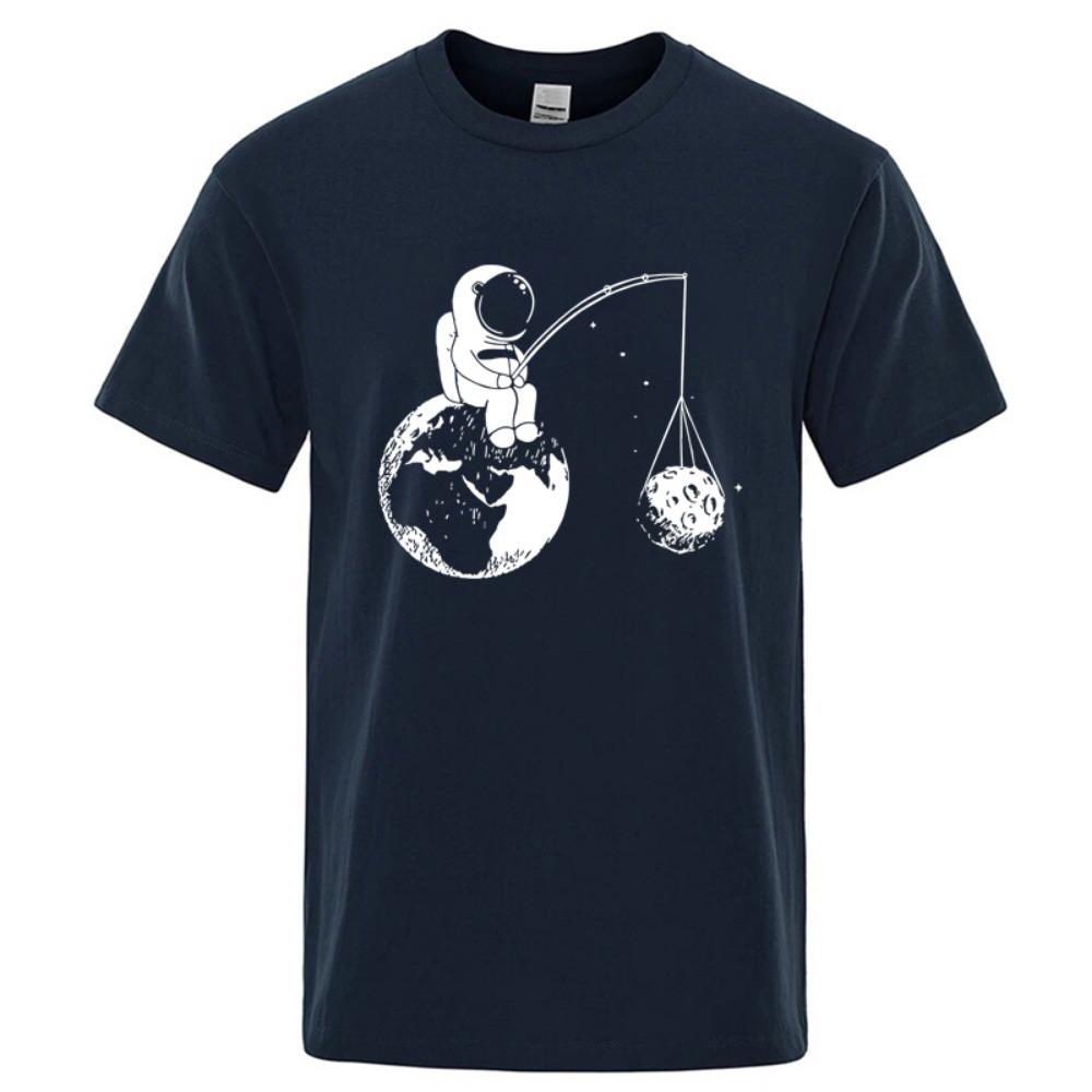 Summer Men High Quality T-shirt Blend Funny Design Astronaut Printing for Men Loose Top Cool Casual Tshirt Male Shirts