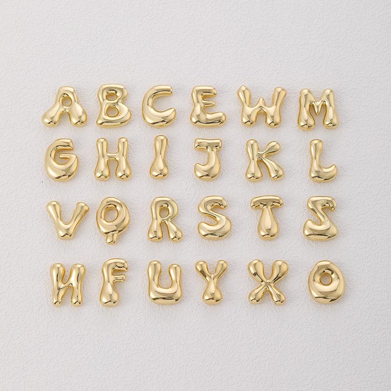 18K Gold Plated Copper Balloon Bubble Chubby Alphabet Pendant Necklace