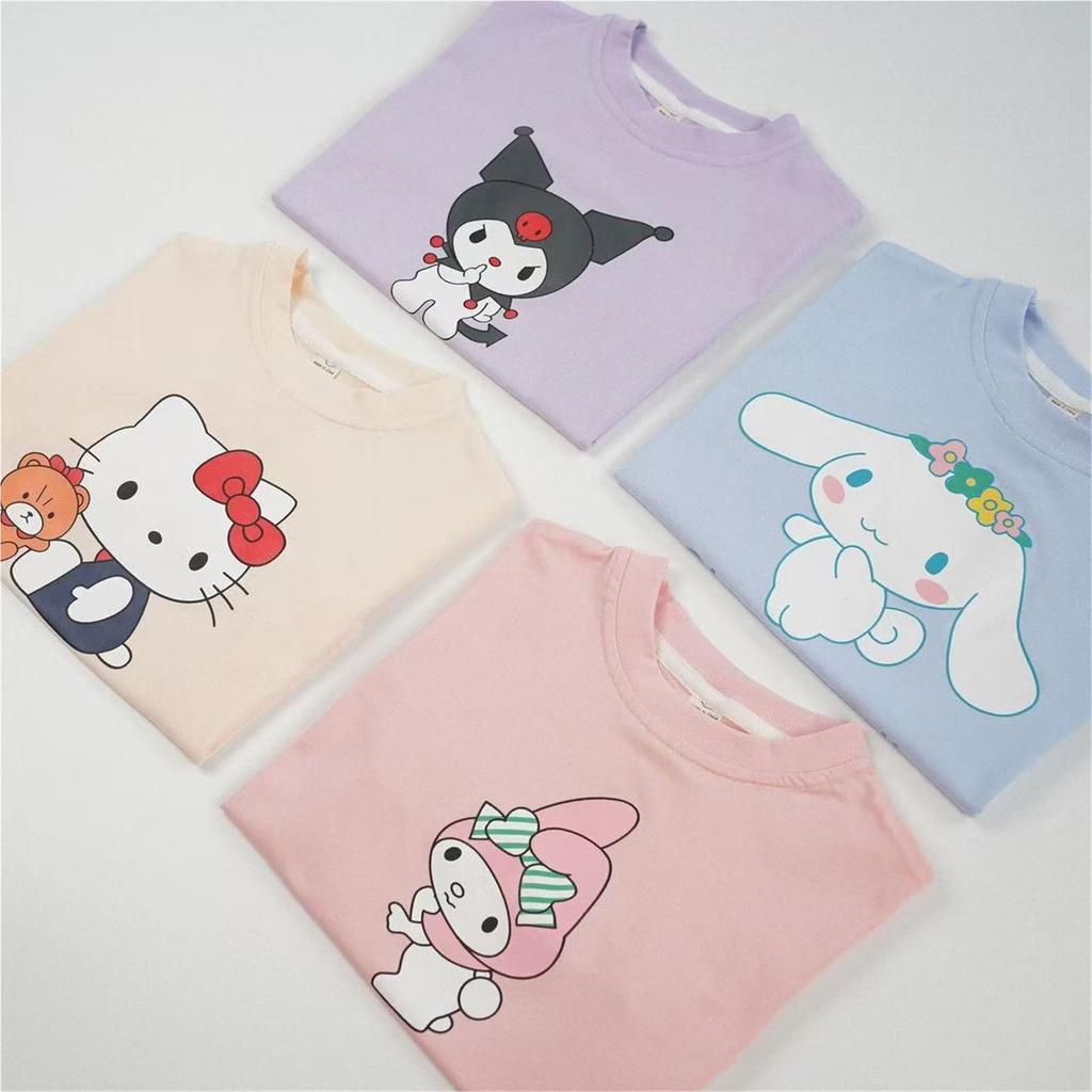 [Reloading] Cinnamoroll, Kuromi, and My Melody Summer Children's Pajama Set, Short Sleeve T-Shirt and Shorts, Loungewear, Cotton, Cute, Stylish, Thin,