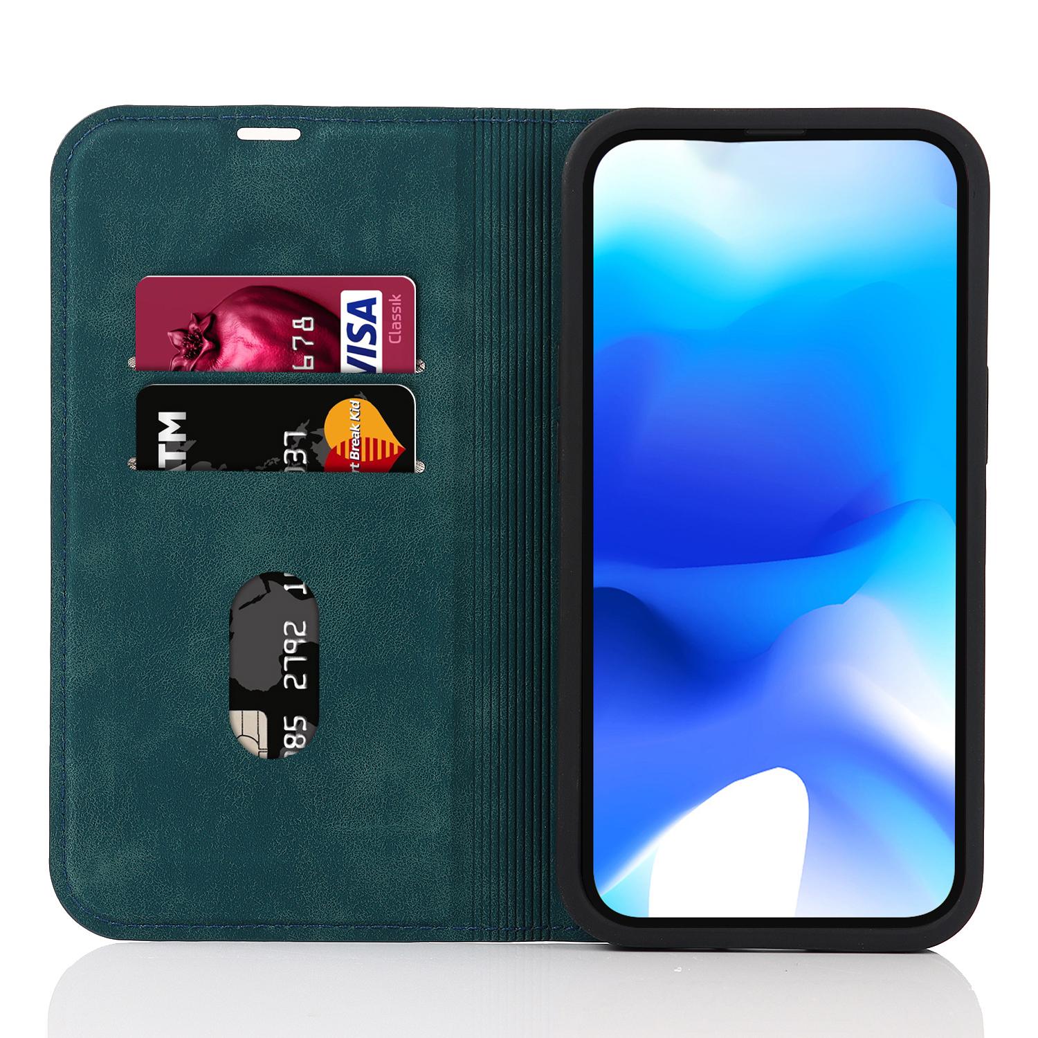 

For iPhone 15 Plus Case Magnetic PU Leather+TPU Phone Protector with Foldable Stand Blue