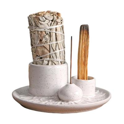 Ceramic Incense Burner for Palo Santo Incense Sticks, Sage Holder for Burning, Ash Catcher Tray for Meditation Yoga Room-Spotted