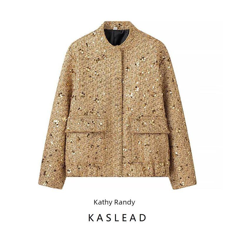 Kaslead New Arrival Women's Clothing Fashion Style Fashion Simple All-Match Long Sleeves Sequin Jacket Outwear