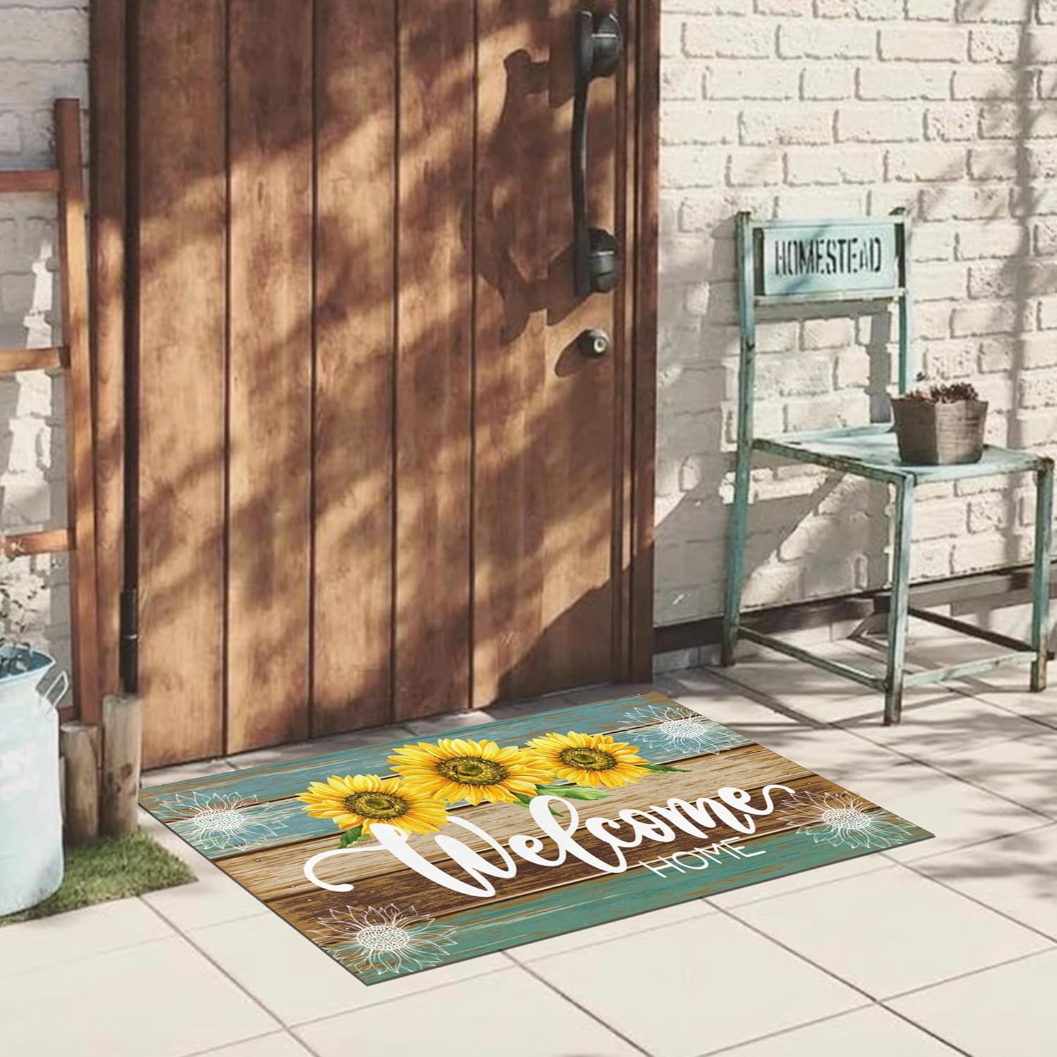 

VIKAMA Summer Doormat Sunflower Front Door Welcome Mat Vintage Rustic Yard Non Slip Seasonal Home Decoration Indoor Outdoor 40cm x 60cm