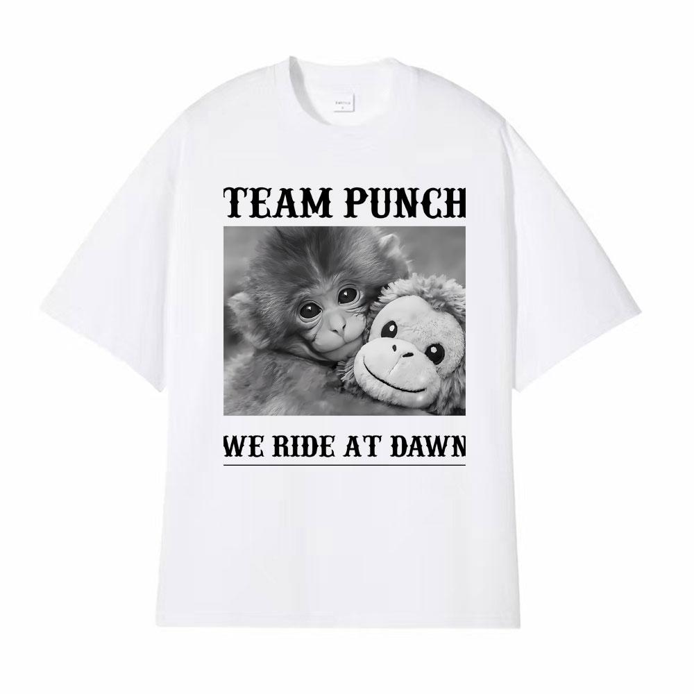 Team Punch Monkey We Ride At Dawn Graphic T Shirts Men Women Retro Fashion Gothic Tshirt Casual Short Sleeve T Shirt Streetwear