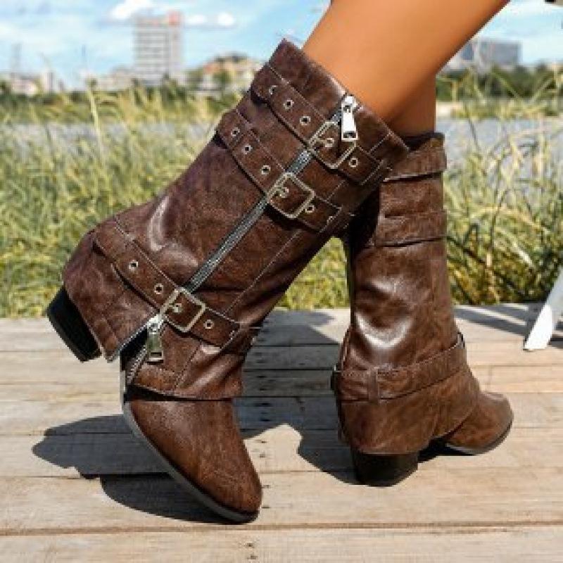 Winter Fashion Boots Belt Buckle British Style Boots Thick Heel Temperament Large Size