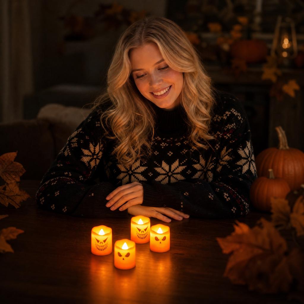 Halloween LED Hand Candles Pack - Flickering Flameless Tea Lights for Party Decorations and Night Light