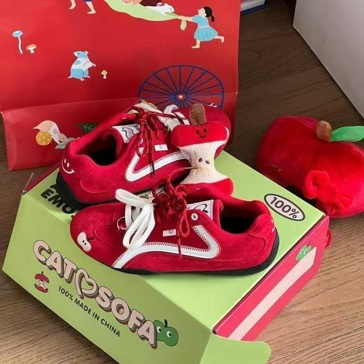 Red Apple Shoes Spring Versatile New Year Shoes Platform Shoes Ultra Light Casual Thin Soles Red Racing Shoes