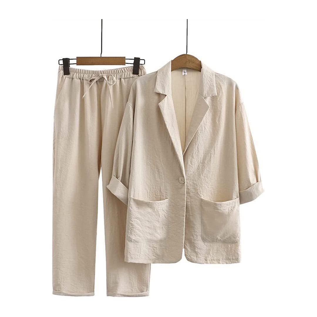 

Повседневный костюм большого размера из хлопка и льна с длинными рукавами: Весна осень 2XL грязно-белый