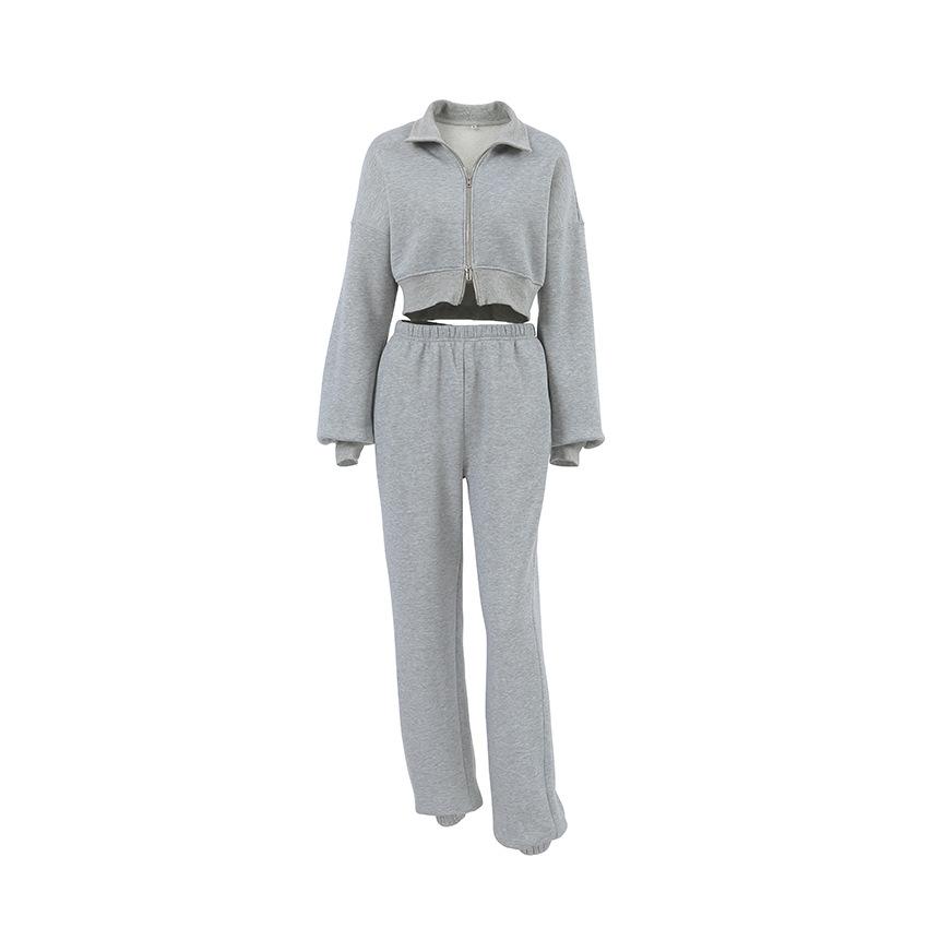 1116 autumn fashion versatile long-sleeved fleece sweater elastic trousers set European and American simple style sports suit