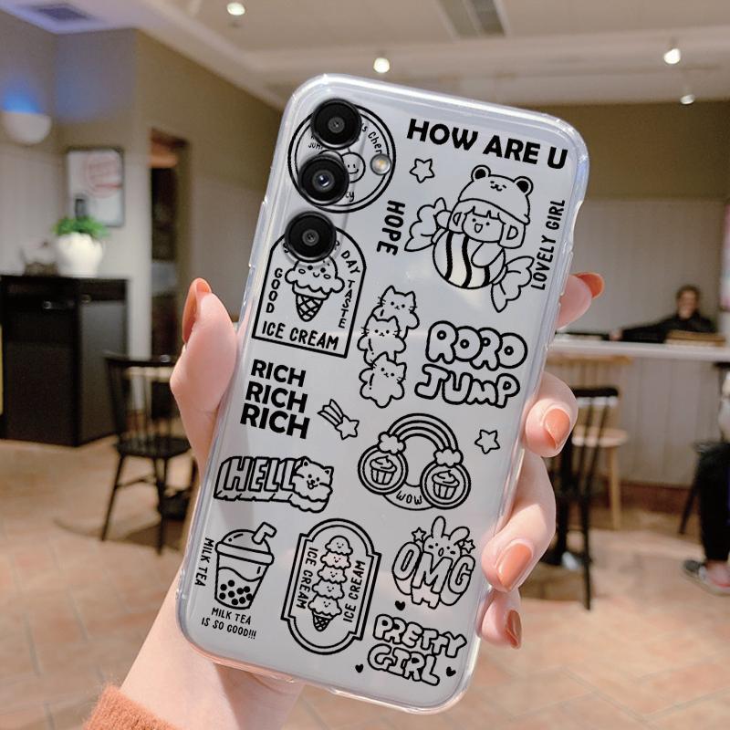 Clear Case For Samsung Galaxy A24 4G Shockproof Cover Cartoon Cute Soft Silicone Fundas For Galaxy A14 A54 A34 Transparent Coque