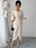 2026 European Summer Women's Batwing Sleeve V-neck French Knot Slit Dress
