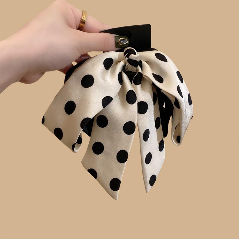 Korean Polka Dot Bow Claw Clip, Elegant Half-Up Hair Accessory