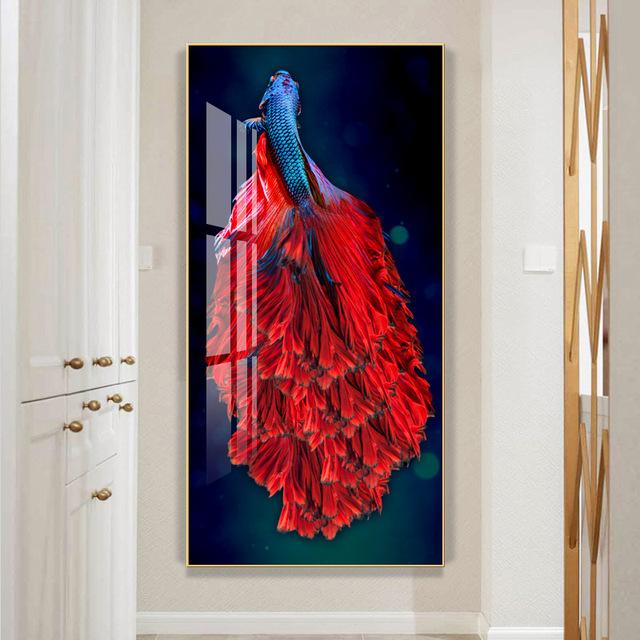 Póster Artístico de pared de estilo chino con estampado de animales abstractos, pintura en lienzo de pez Koi de la suerte, decoración del hogar de lujo para sala de estar