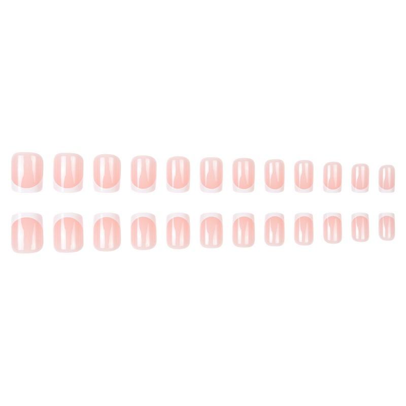 Reusable Press-On Nails Short Square French Style With Plaid Gel Glue Or Jelly Adhesive Women