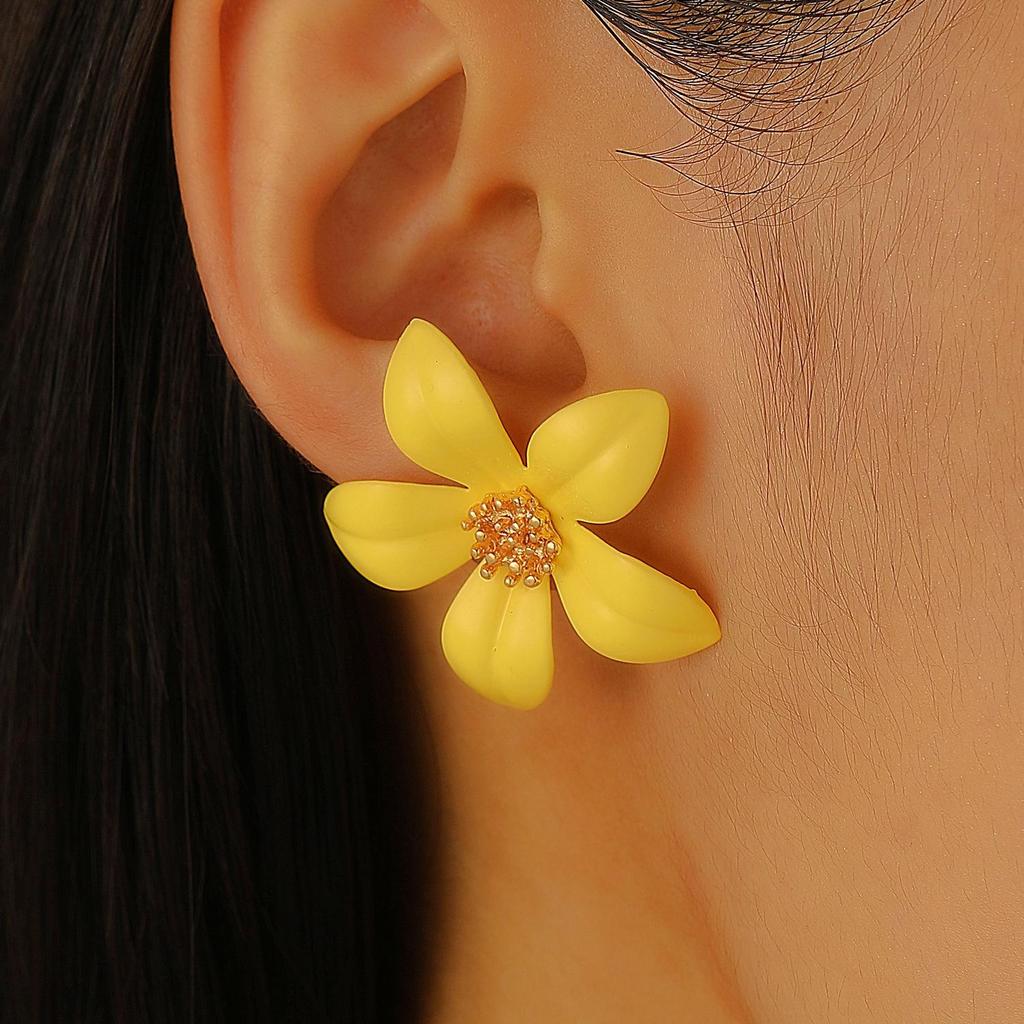 Trendy Multicolor Flower Drop Earrings for Women – Elegant & Slimming European/American Style