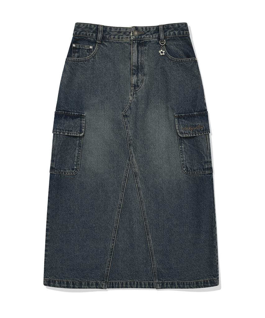 Wacky Willy Women'S Denim Long Cargo Skirt Blue