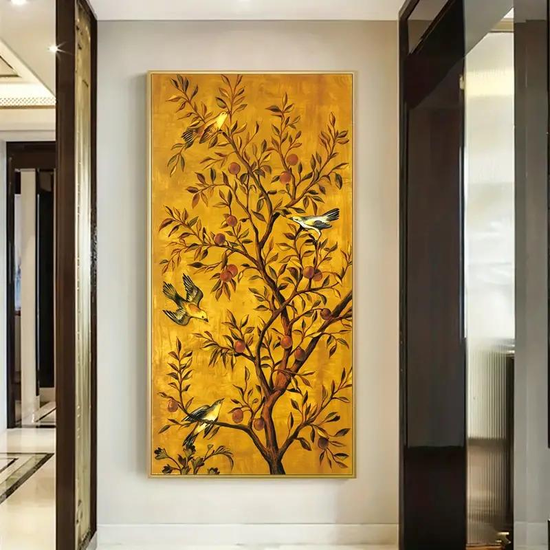 Unframed Canvas Poster, Modern Art, Birds Singing And Flowers Fragrant Wall Art, Ideal Gift For Bedroom Living Room Corridor