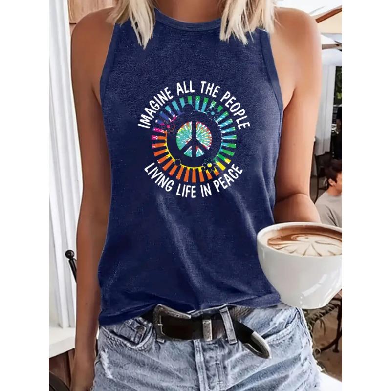 

Повседневный летний женский топ без рукавов свободного кроя с рисунком IMAGINE XXL темно-синий