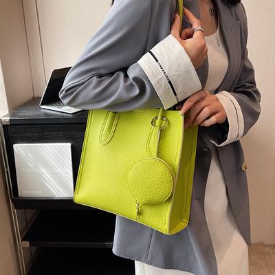 New Women Solid Color One Shoulder Bags Popular Casual Textured Handle Bag All-Matched Simple Female Tote Bag