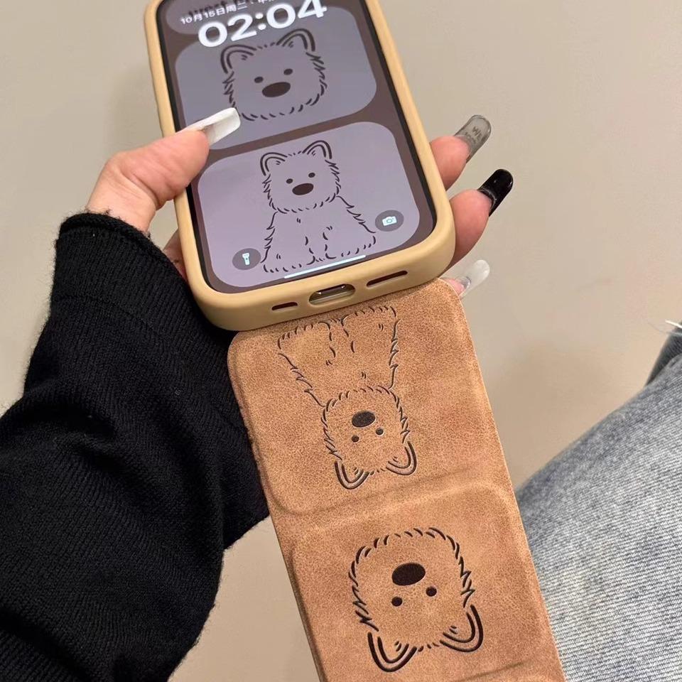 Retro Leather West Highland for IPhone16promax for Apple 15 Phone Case 14 Magnetic Flip Cover 13/12