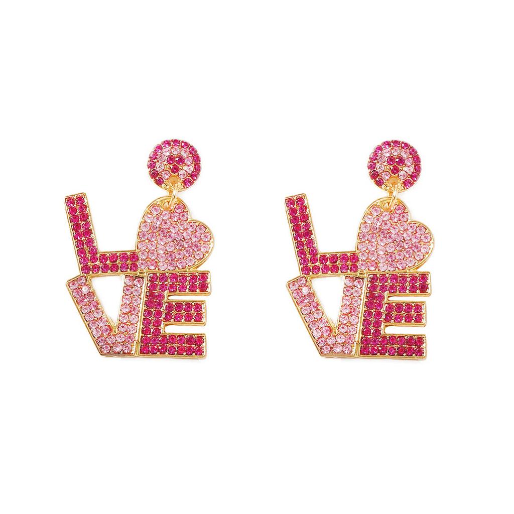 New Valentine's Day Series Letter Zircon Temperament Fashion Trend Versatile Earrings Jewelry Women