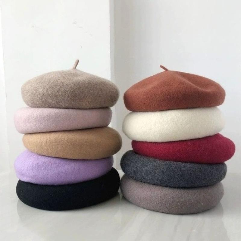 Fashion Solid Color Autumn and Winter Thickened for Keep Warmth Beret Hat Women Versatile Literature and Art Painter's Hat