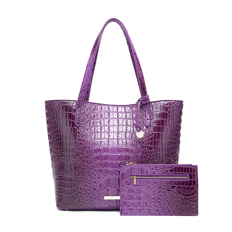 New European and American Handheld Tote Mother Retro Women's Bag with Multi Color Brahmin Crocodile Pattern