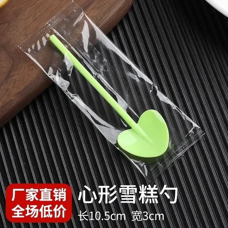 100pcs Heart-shaped Disposable Spoons Independently Packaged Dessert Ice Cream Jelly Pudding Spoon Food Grade Plastic Tableware